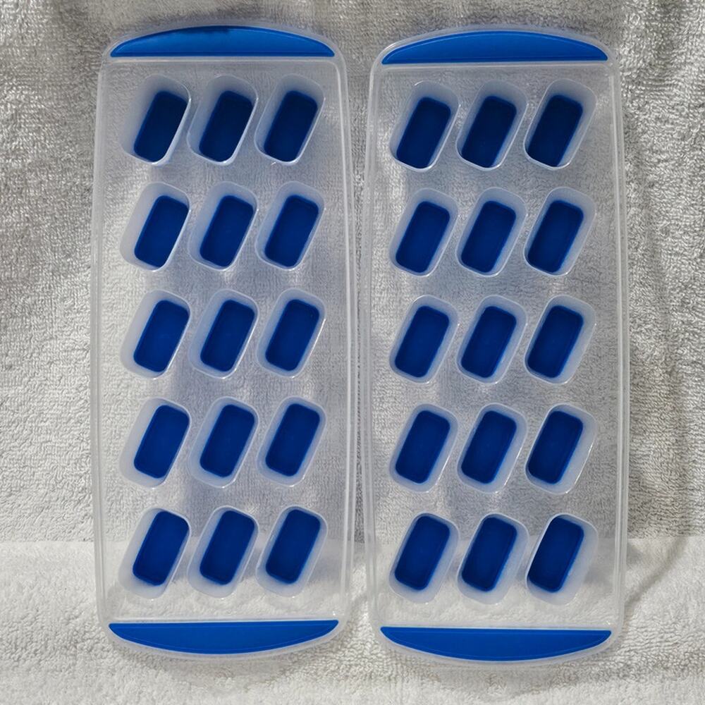 Set of 2 Easy Release Ice Cube Trays Blue 15 Cube Freezer Trays